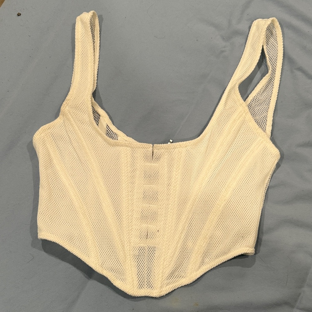 White Fox Boutique Cream Mesh Corset Bra